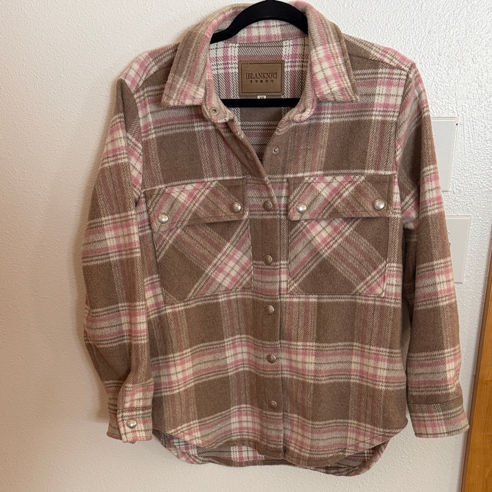 Blank NYC Oversized Plaid Check Snap Shacket